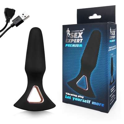 Черная перезаряжаемая анальная втулка - 13,7 см. - фото 437098