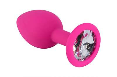 Анальная пробка розовая с прозрачным стразом 3310-02