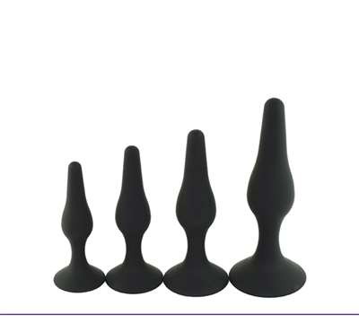 Набор из 4 анальных пробок на присоске черного цвета - фото 522140