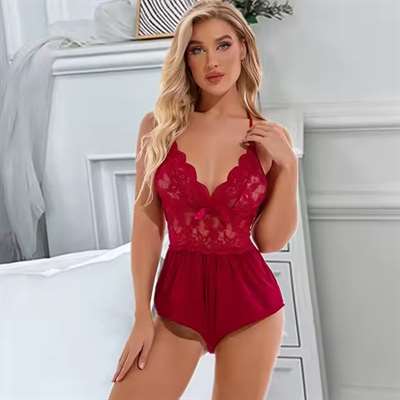 Сексуальное боди с кружевным верхом ( wine red) L