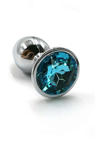 Серебристая анальная пробка с нежно-голобым кристаллом (Small)