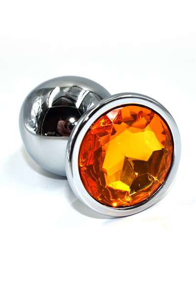 Серебристая анальная пробка с желтым кристаллом (Small)