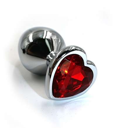 Анальная пробка из аллюминия с красным кристаллом в форме сердца