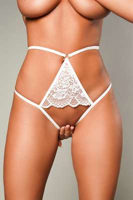 Откровенные высокие трусики с интимным доступом L белые