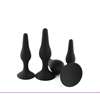 Набор из 4 анальных пробок на присоске черного цвета - фото 522141